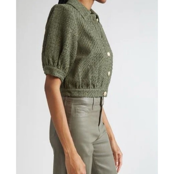 L'Agence Women's Green Cove Short Sleeve Tweed Crop Jacket in Beetle - Picture 3 of 14